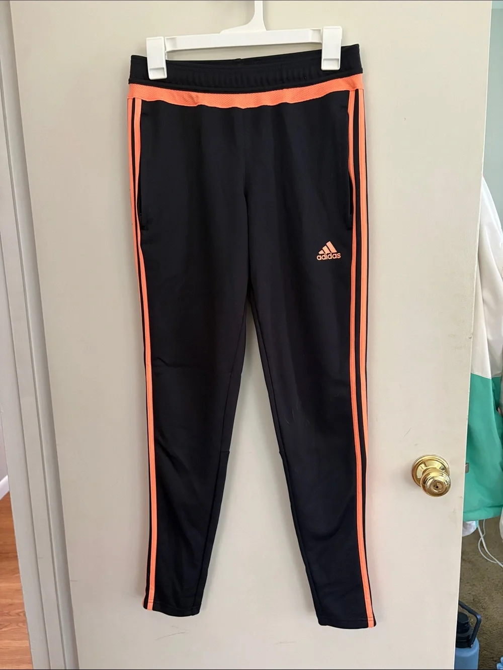 adidas Grey with Coral Stripe Soccer Pants - Picture 1 of 3